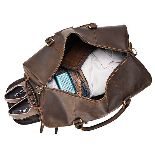 Bolsa de Viaje Retro Cuero Genuino Gran Capacidad Bandolera Hombre - Image 3