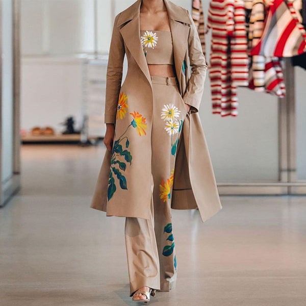 Gabardina Larga Estampada para Mujer - Abrigo de Moda Otoño Invierno