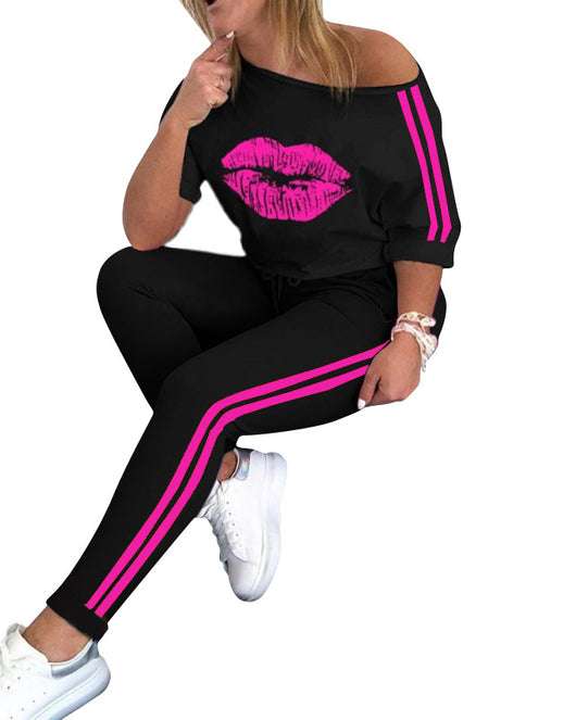 Conjunto Deportivo Estampado de Labios - Playera y Shorts - Image 5