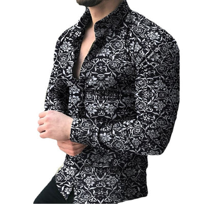 Camisa Cardigan Floral Slim Fit para Hombre con Solapa Musculada - Image 9