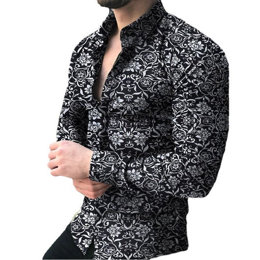 Camisa Cardigan Floral Slim Fit para Hombre con Solapa Musculada - Image 9
