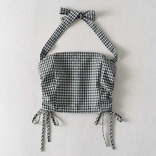 Chaleco Mujer Cuadros Halter Encaje con Cordones - Colección Verano
