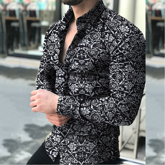 Camisa Cardigan Floral Slim Fit para Hombre con Solapa Musculada