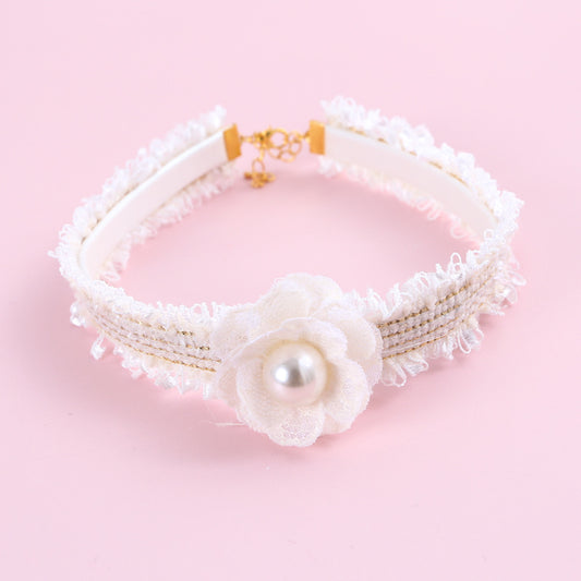 Collar Ajustable Tejido a Mano para Gatos con Flor de Perla y Campana Aromática - Image 2