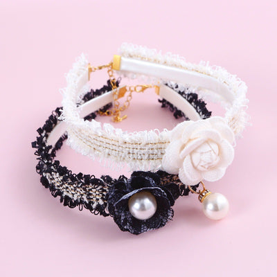 Collar Ajustable Tejido a Mano para Gatos con Flor de Perla y Campana Aromática - Image 5