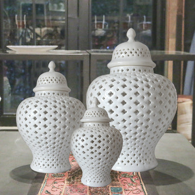 Frasco de Cerámica Blanca Calado Decorativo - Image 11