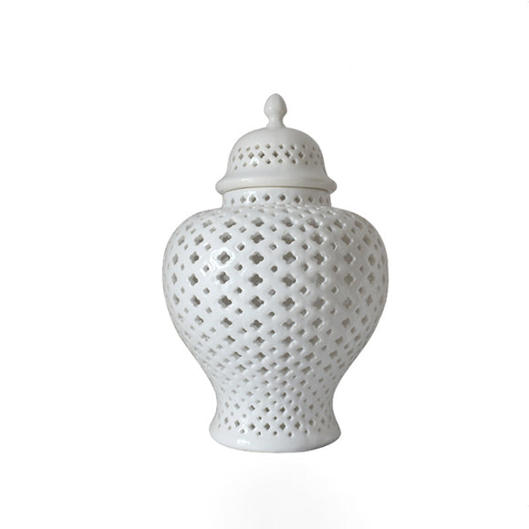 Frasco de Cerámica Blanca Calado Decorativo
