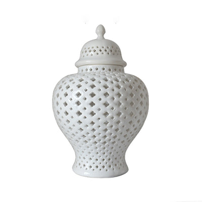 Frasco de Cerámica Blanca Calado Decorativo