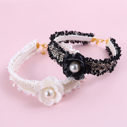 Collar Ajustable Tejido a Mano para Gatos con Flor de Perla y Campana Aromática - Image 9