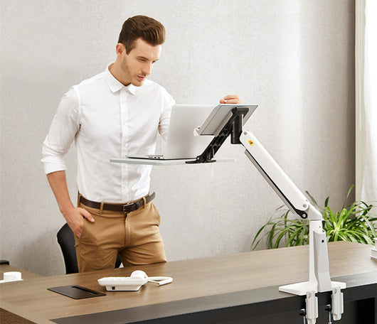 Soporte Dual para Monitor F80 - Elevador Telescópico Giratorio con Estante de Escritorio - Image 10