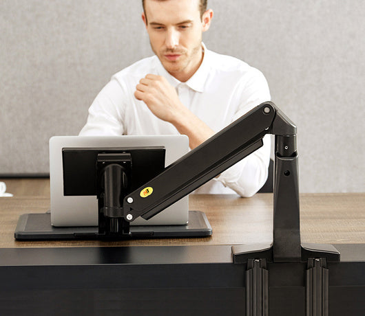 Soporte Dual para Monitor F80 - Elevador Telescópico Giratorio con Estante de Escritorio - Image 8