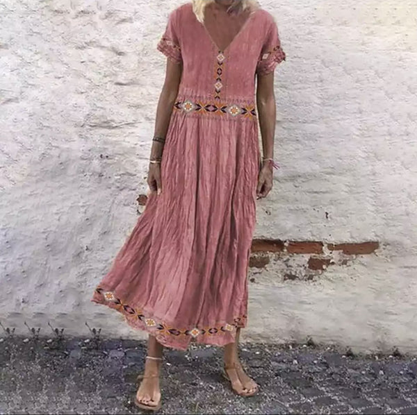 Vestido Estampado Escote V Talla Grande - Diseño Simple y Elegante