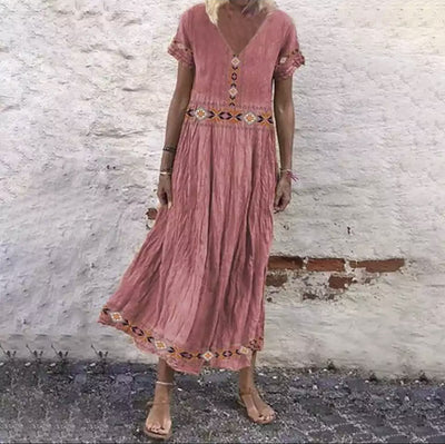 Vestido Estampado Escote V Talla Grande - Diseño Simple y Elegante