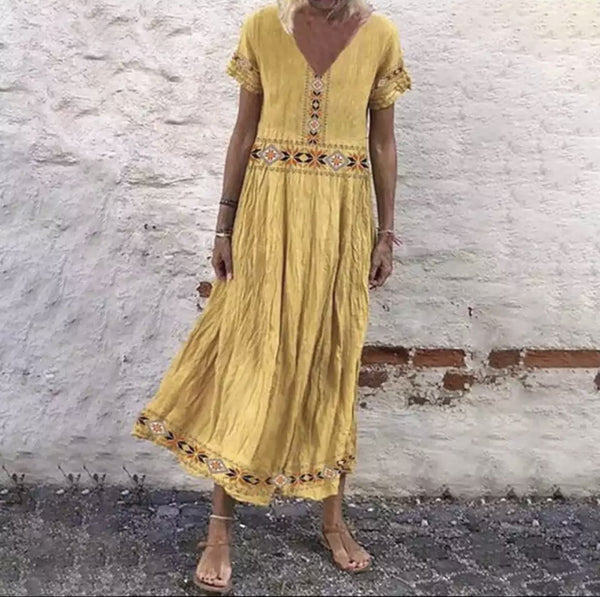 Vestido Estampado Escote V Talla Grande - Diseño Simple y Elegante