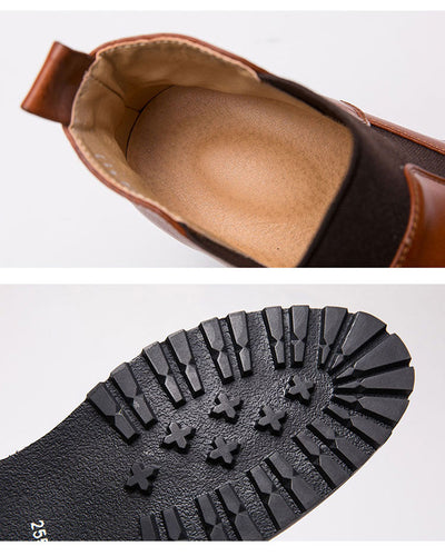 Zapatos de Cuero Plano Talla Grande Corte Medio Alto con Tallado Broch Pulido - Image 15