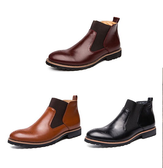 Zapatos de Cuero Plano Talla Grande Corte Medio Alto con Tallado Broch Pulido