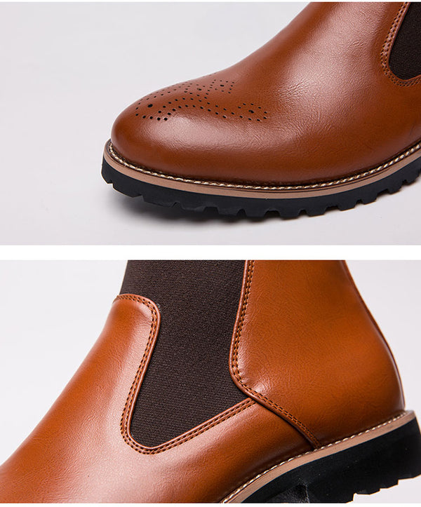 Zapatos de Cuero Plano Talla Grande Corte Medio Alto con Tallado Broch Pulido