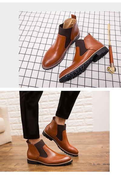 Zapatos de Cuero Plano Talla Grande Corte Medio Alto con Tallado Broch Pulido - Image 4
