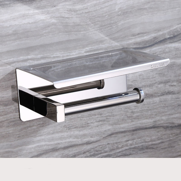 Portarrollos de Acero Inoxidable 304 con Soporte para Celular - Organizador de Baño Multifuncional