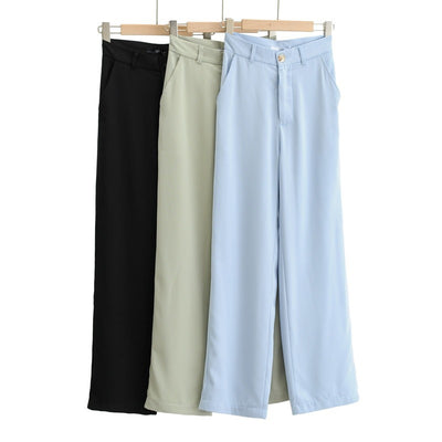 Pantalones de Cintura Alta Pierna Ancha Estilo Europeo Casual - Image 9