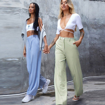 Pantalones de Cintura Alta Pierna Ancha Estilo Europeo Casual - Image 10
