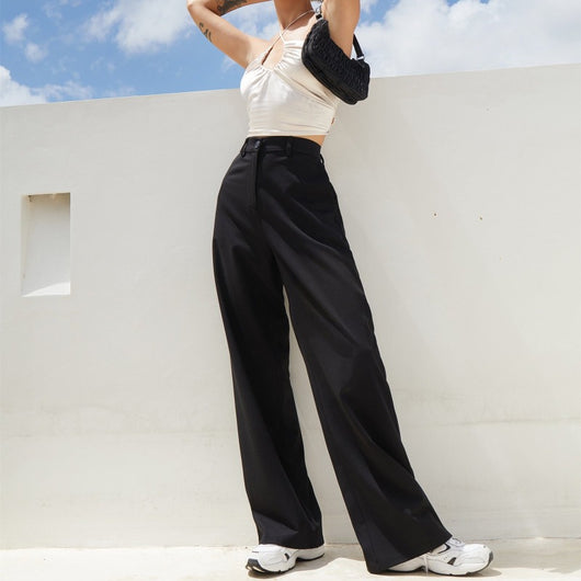 Pantalones de Cintura Alta Pierna Ancha Estilo Europeo Casual - Image 5