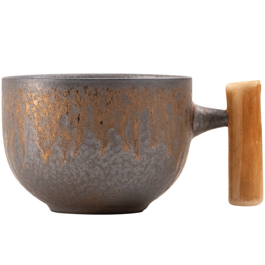 Taza de Café Estilo Japonés con Acabado Dorado y Asa de Madera - Image 11