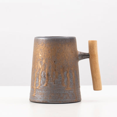 Taza de Café Estilo Japonés con Acabado Dorado y Asa de Madera - Image 12
