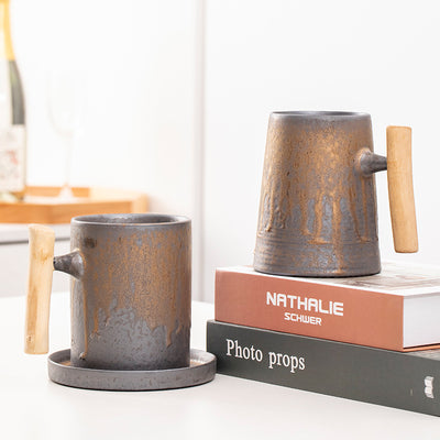 Taza de Café Estilo Japonés con Acabado Dorado y Asa de Madera - Image 16