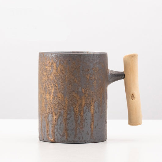 Taza de Café Estilo Japonés con Acabado Dorado y Asa de Madera - Image 7
