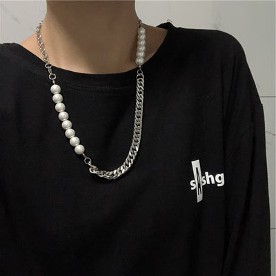 Collar Cadena Acero Titanio con Perla Hip Hop Urbano - Image 9