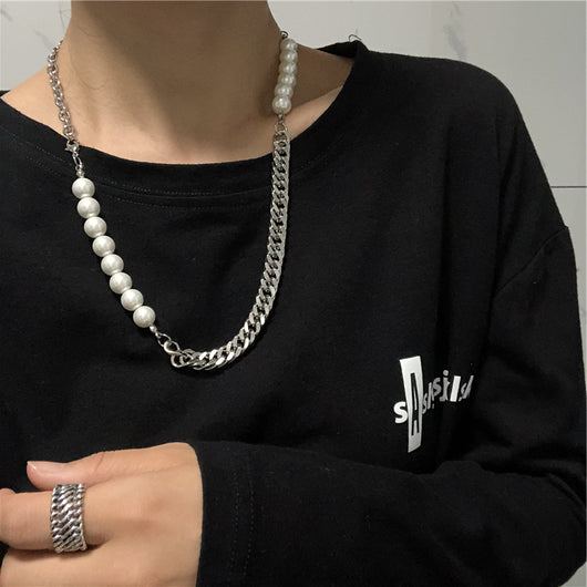 Collar Cadena Acero Titanio con Perla Hip Hop Urbano - Image 10