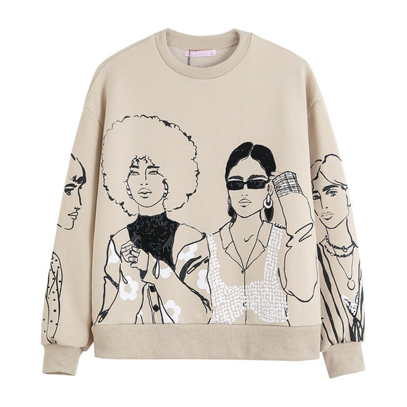 Sudadera Suelta con Estampado Flocking para Niñas