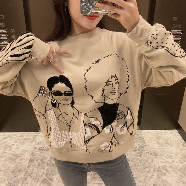 Sudadera Suelta con Estampado Flocking para Niñas