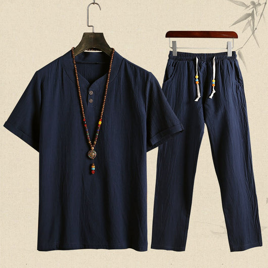 Conjunto de Lino: Camiseta y Pantalón Corto de Manga Corta