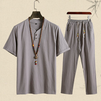Conjunto de Lino: Camiseta y Pantalón Corto de Manga Corta - Image 2