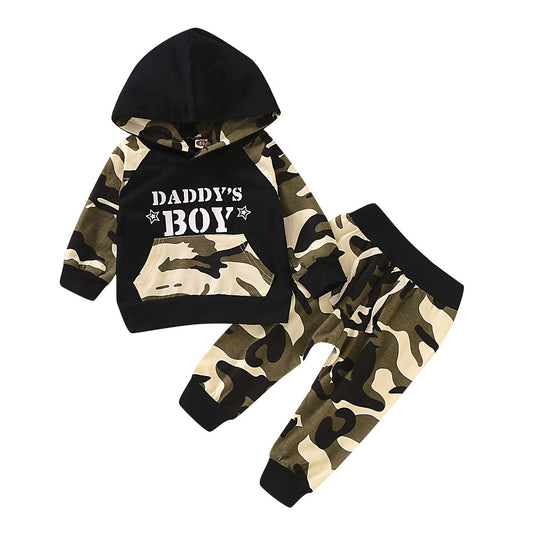Suéter Infantil Camuflado Dos Piezas con Letras y Mangas Largas