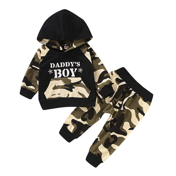 Suéter Infantil Camuflado Dos Piezas con Letras y Mangas Largas