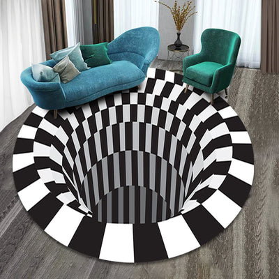 Tapete 3D Vértice Ilusión Óptica Rejilla Negro Blanco - Alfombra Antideslizante - Image 11