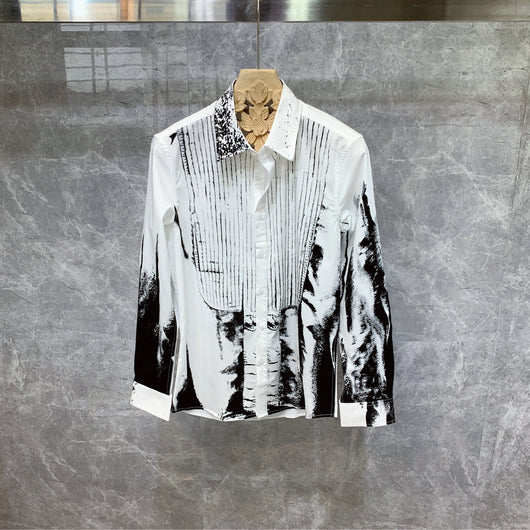 Camisa Estampada Manga Larga Hombre Estilo Británico Moda Coreana Ajuste Delgado - Image 12