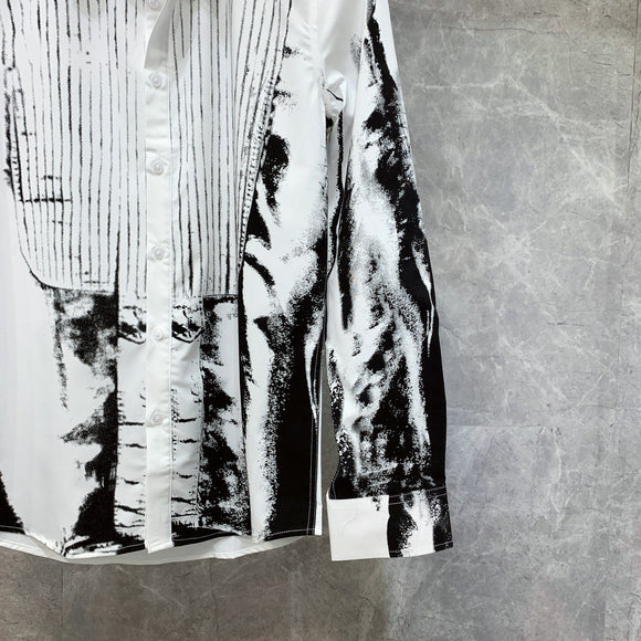 Camisa Estampada Manga Larga Hombre Estilo Británico Moda Coreana Ajuste Delgado