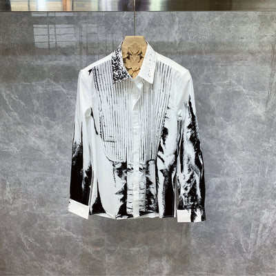 Camisa Estampada Manga Larga Hombre Estilo Británico Moda Coreana Ajuste Delgado - Image 3