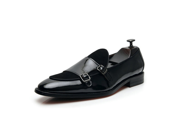 Zapatos Monk de Cuero Negro con Hebilla - Mocasín Cómodo Punta Fina para Hombre