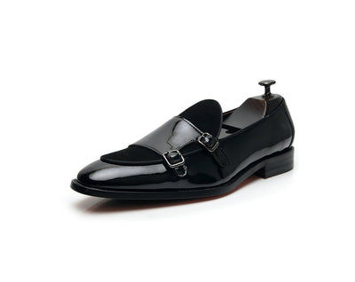 Zapatos Monk de Cuero Negro con Hebilla - Mocasín Cómodo Punta Fina para Hombre