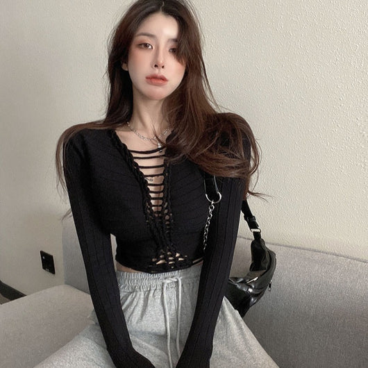 Blusa Hueca Estilo Machine con Corbata en Tela Seda de Hielo para Mujer - Image 10