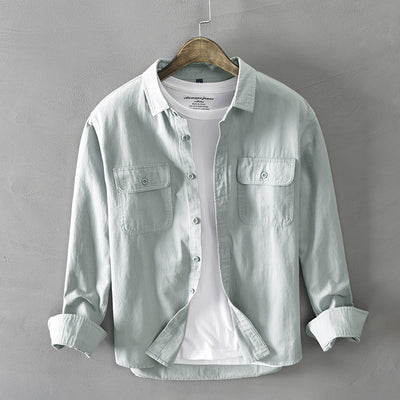 Camisa de Algodón Manga Larga Suelta Hombre Color Sólido - Image 5