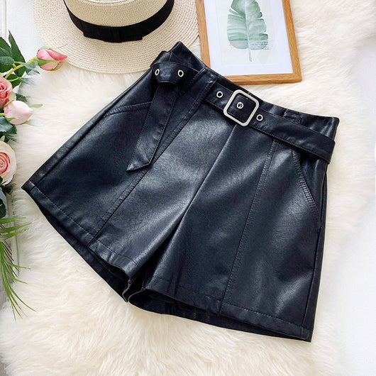 Pantalones Cortos de Cuero para Mujer Cintura Alta Otoño Invierno Estilo Europeo Piernas Anchas - Image 10