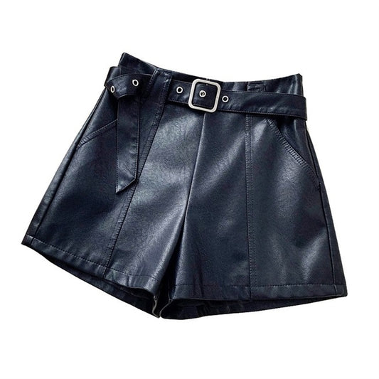 Pantalones Cortos de Cuero para Mujer Cintura Alta Otoño Invierno Estilo Europeo Piernas Anchas