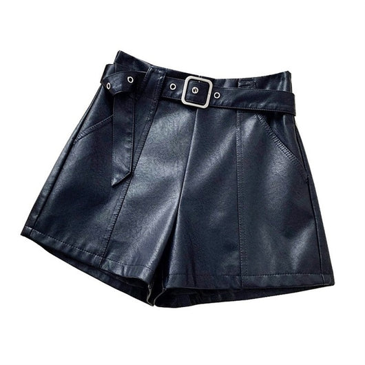 Pantalones Cortos de Cuero para Mujer Cintura Alta Otoño Invierno Estilo Europeo Piernas Anchas