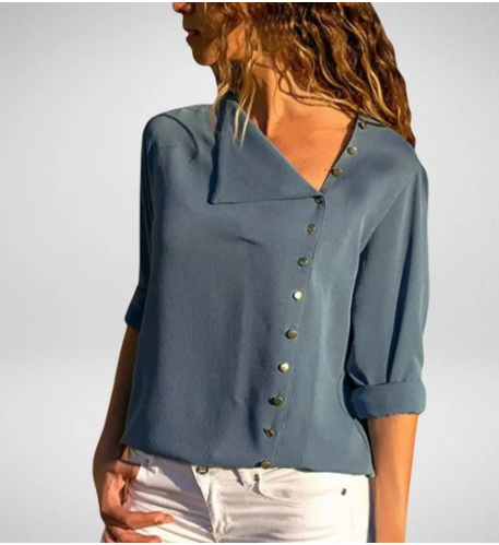 Blusa de Cuello Oblicuo Asimétrico con Manga Larga - Image 2